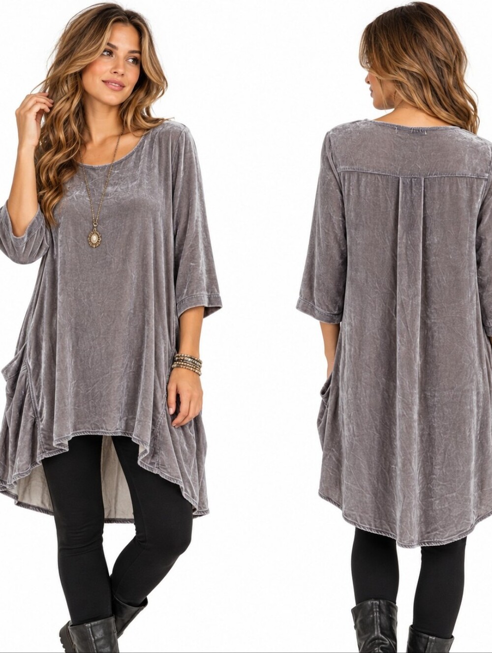 Cut Loose Velvet Silk Blend Tunic S Silver Gray Oversized‎ Lagenlook Boho USA